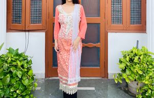 Premium Peach Stone Work Kurti