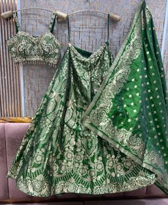Stunning Green Embroidered Lehenga Set