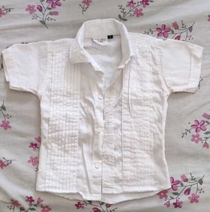 White Pleated Short Sleeve Kurta
