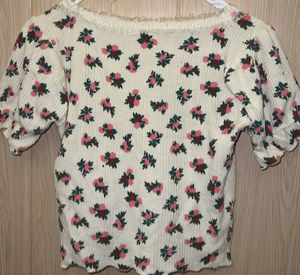 Floral Print Cropped Puff Sleeve Top