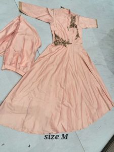 Elegant Peach Embroidered Gown 2 psc