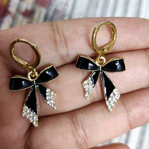 Black Bow Drop Earrings