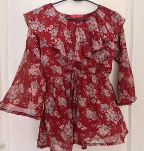 Chic Red Floral Ruffle Dress