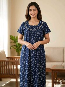 Comfortable Navy Floral Nightgown