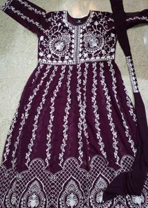 Purple colour embroidery design suit with dupatta