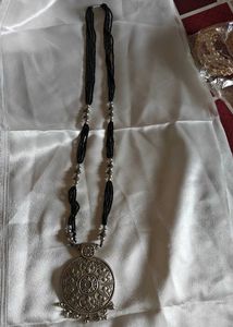 Boho Black Beaded Necklace with Pendant