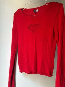 Red Heart Cut-Out Long Sleeve Top