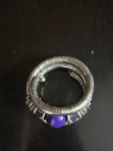 Purple Bead Silver Coil Bracelet