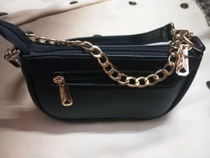Chic Black Waist Bag with Gold Chain