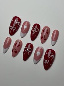 Cute Red & Pink French Tip Press-On Nails