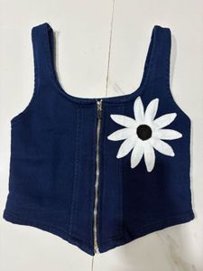 Navy blue Denim Daisy crop top