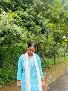 Beautiful Blue Kurta Set with White Dupatta