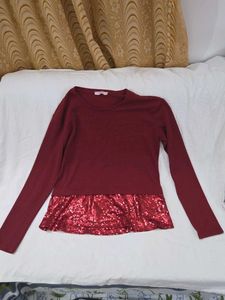 Maroon Long Sleeve Top with Sequin Detail