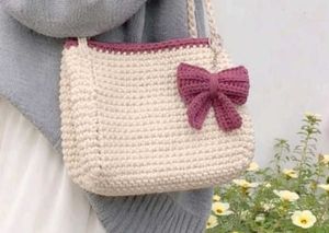 Handmade Crochet Shoulder Bag with Bow