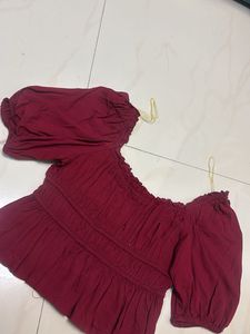 Burgundy Off-Shoulder Puff Sleeve Top