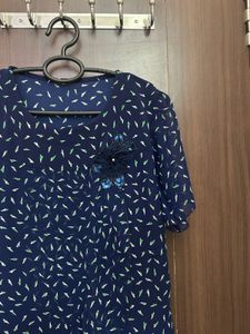 KOREAN Chic Navy Blue Printed Top