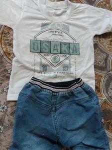 Kids White Osaka T-shirt &amp; Denim Shorts Set
