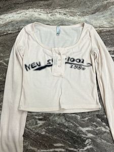 Cream Long Sleeve "New School" Cropped Top