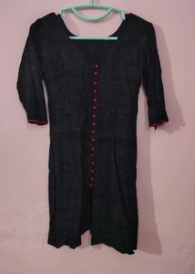 Stylish Black Kurta with Red Buttons