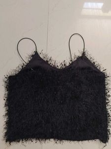 Black Fuzzy Crop Top