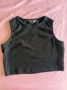 Ribbed Black Cropped Tank Top