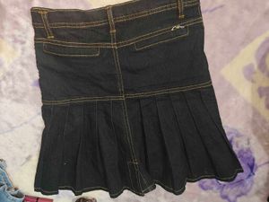 high waisted Denim Mini Pleated Skirt