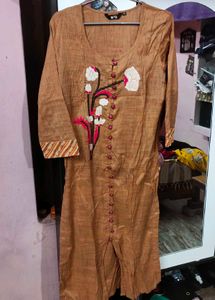 Fixed Coins 299 Floral Embroidered Brown Kurta