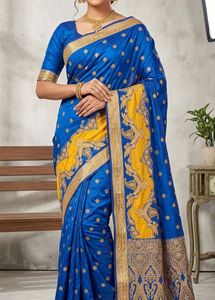 Blue & Yellow Embellished Saree