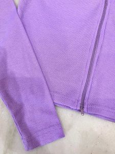 trendy full sleeves lavender crop top with v-neck.