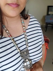 Boho Oxidized Mirror Work Necklace Set