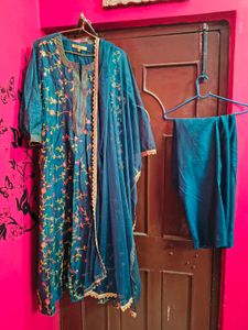 Embroidered Teal Kurta Set with Palazzo