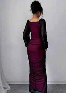 Elegant Ruched Mesh Sleeve bodycon Dress