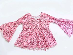 Raspberry Pink Floral Peplum / Baby-Doll Top