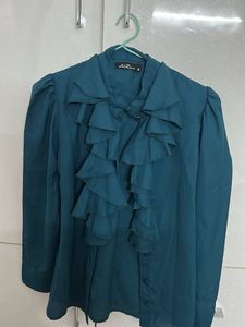 Elegant Teal Ruffled Blouse