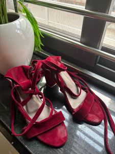 Chic Red Suede Lace-Up Heels