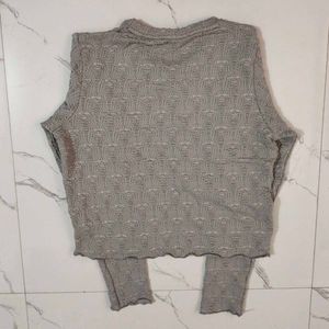 Grey Textured Long Sleeve Top