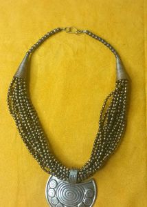 Boho Multilayered Beaded Brass Pendant Necklace