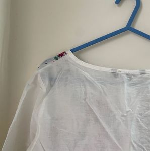White Floral Print Peplum Top
