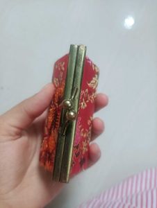 Vintage Red Floral Coin Pouch
