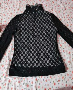 Elegant Black Lace Turtleneck Top