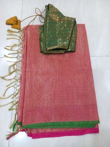 Stunning Pink Saree With Embellished Blouse