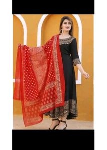Beautiful Black Kurta Set with Red Dupatta