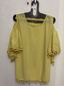 Yellow Polka Dot Cold Shoulder Top