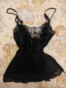 Velvet Butterfly Fur and Sequin Detail Top