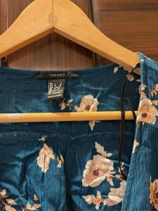Teal Floral Tie Front Crop Top