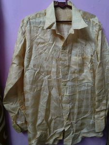 Men's Beige Plaid Long Sleeve Shirt