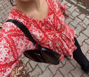 Red Ethnic Printed short Kurti