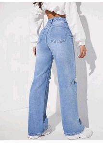 Light Wash Ripped Wide Leg Jeans
