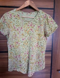 Olive Green Floral Print T-Shirt