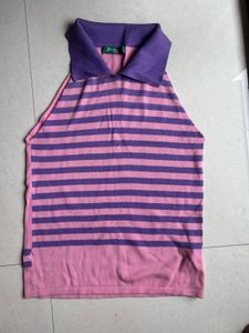 Striped Polo Neck Top
